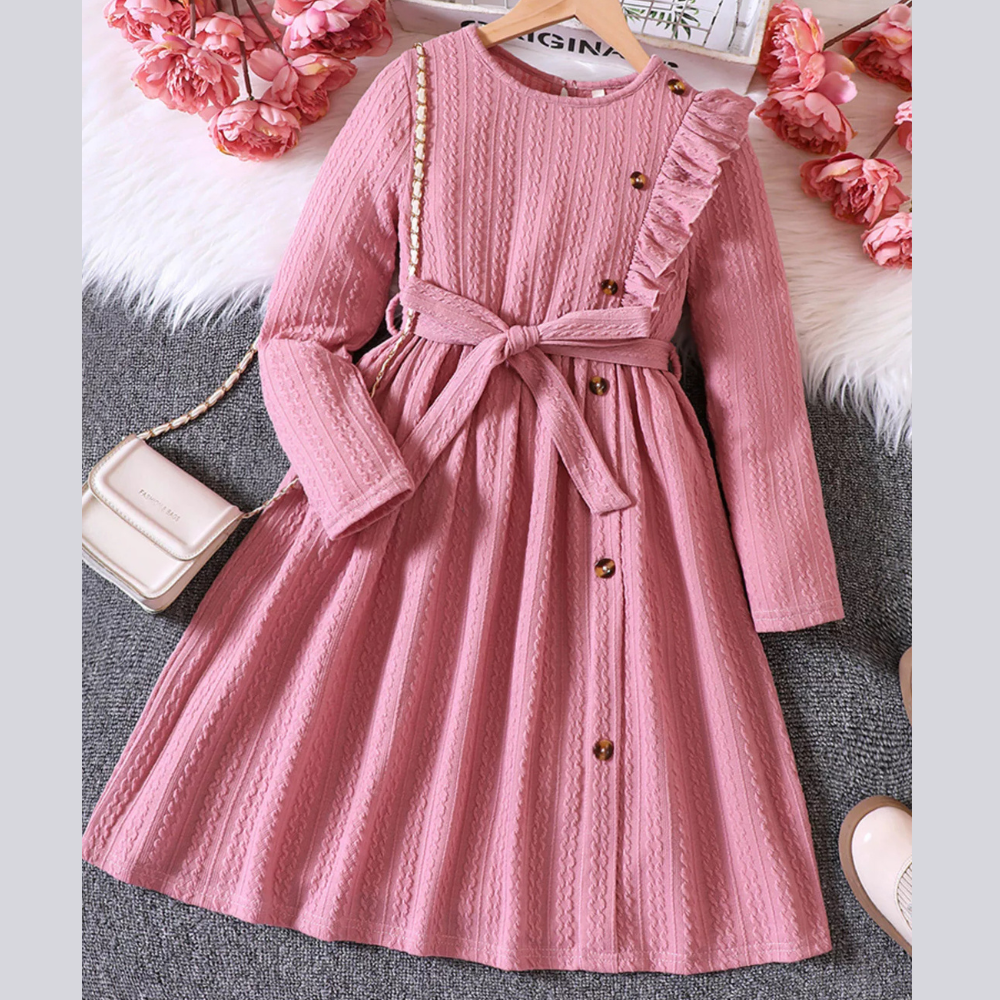 Children's Ruffled Trim Button Front Dress