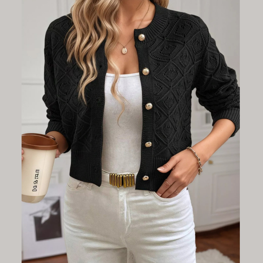 Openwork Button Up Long Sleeve Cardigan