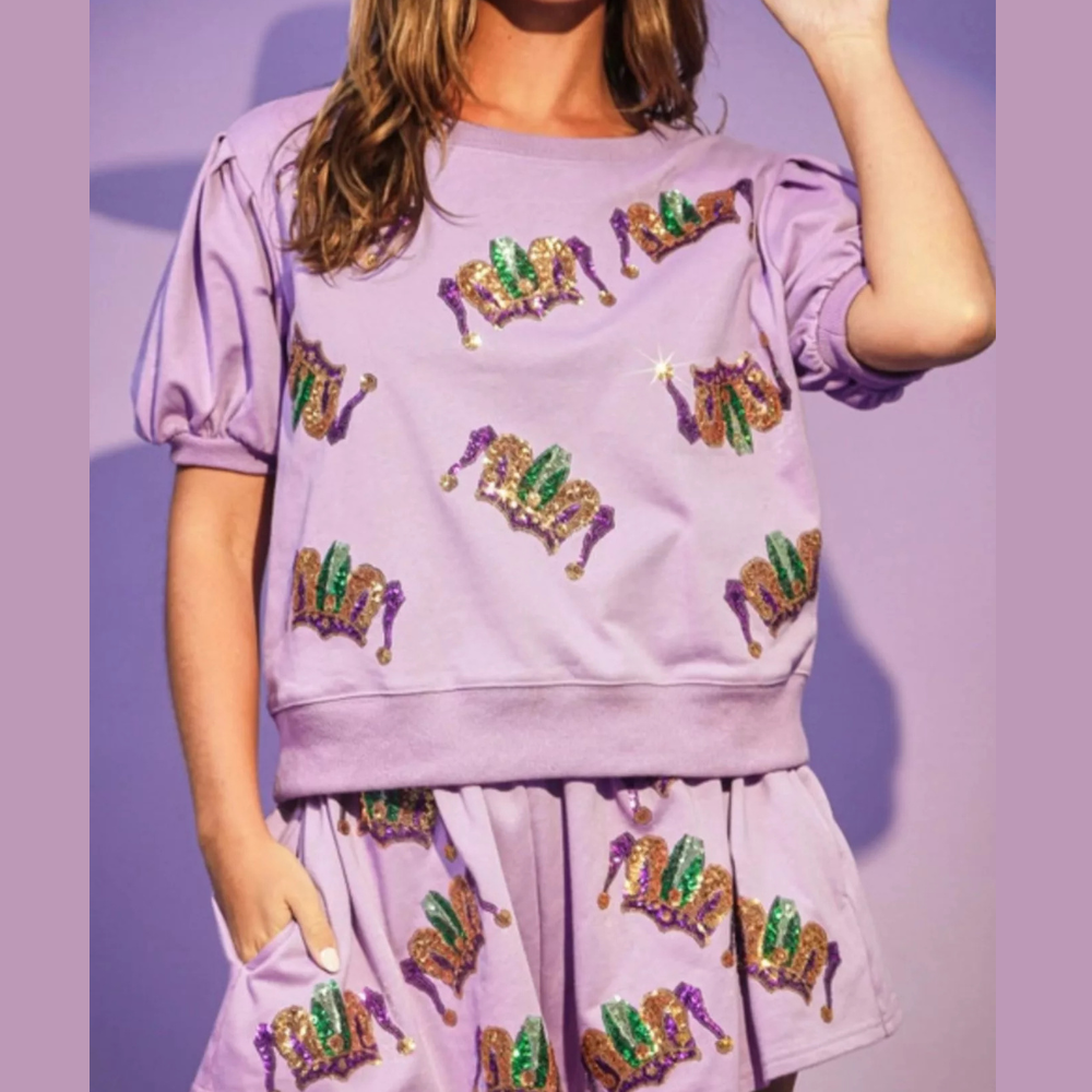 Sequin Round Neck Top and Shorts Set