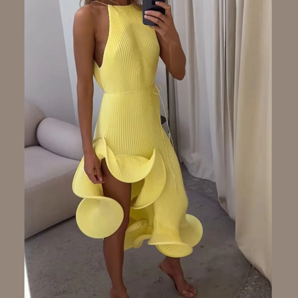 Ruffle Hem Ribbed Sleeveless Dress