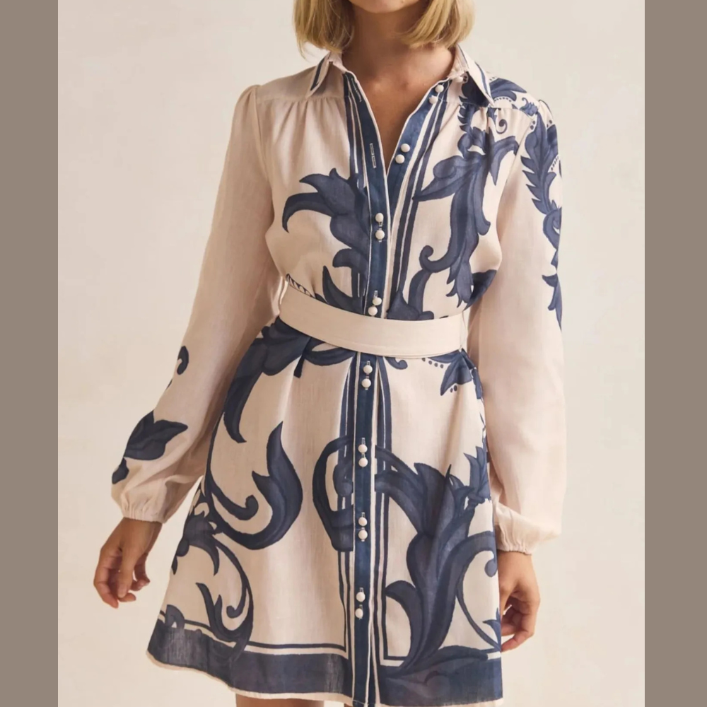Printed Long Sleeve Shirt Dress