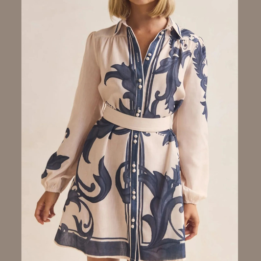 Printed Long Sleeve Shirt Dress