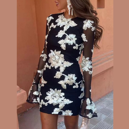 Floral Flounce Sleeve Mini Dress