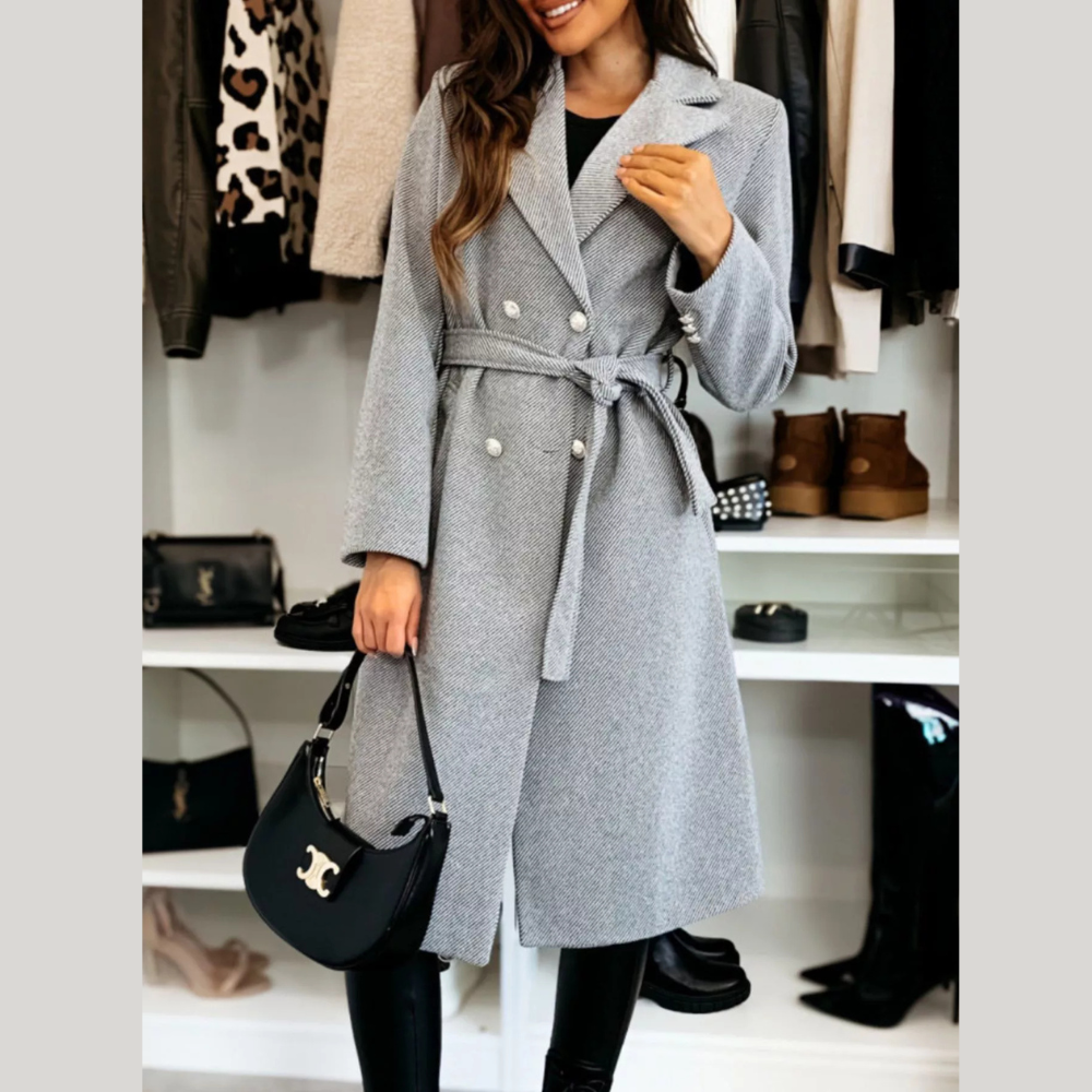 Double-Breasted Tie Waist Overcoat