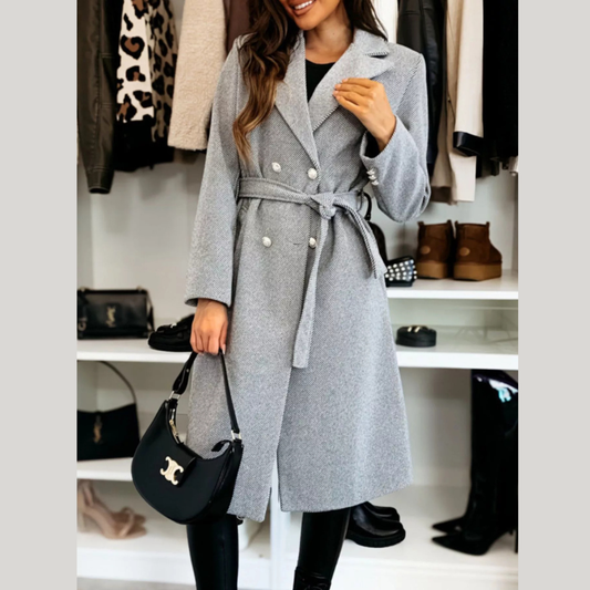 Double-Breasted Tie Waist Overcoat