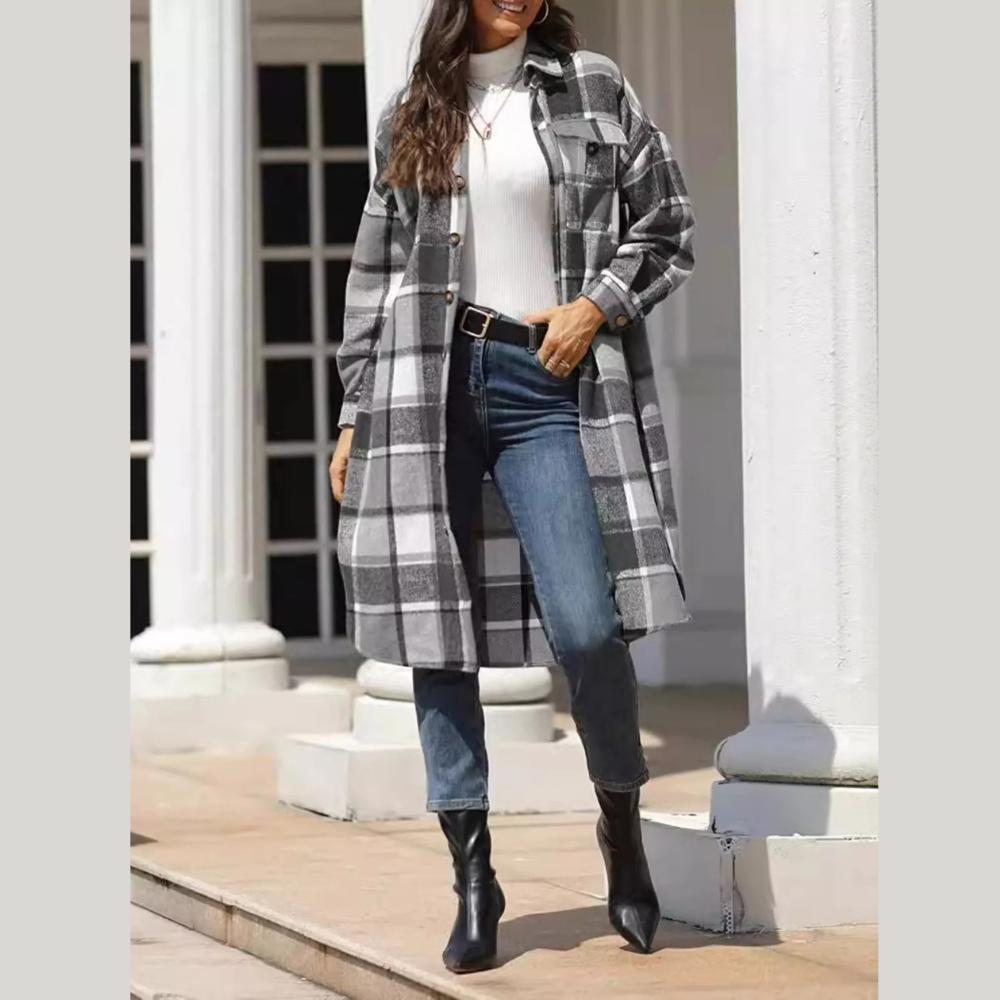 Longline Plaid Button-Up Coat
