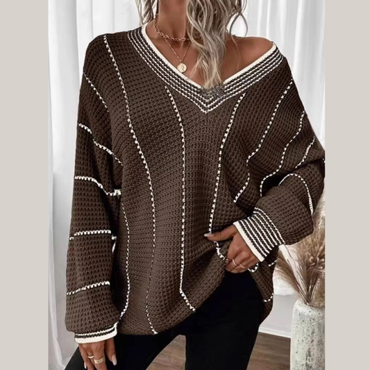 Full Size V-Neck Textured Knit Sweater Plus Size