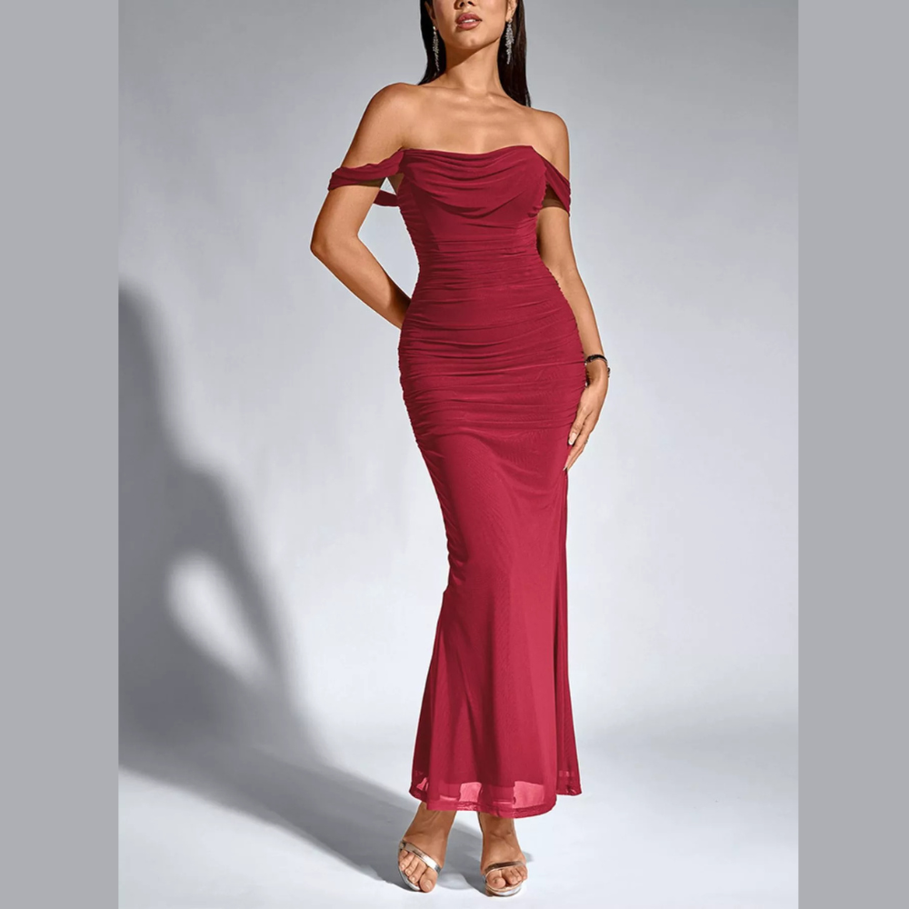 Off-Shoulder Ruched Mermaid Maxi Dress