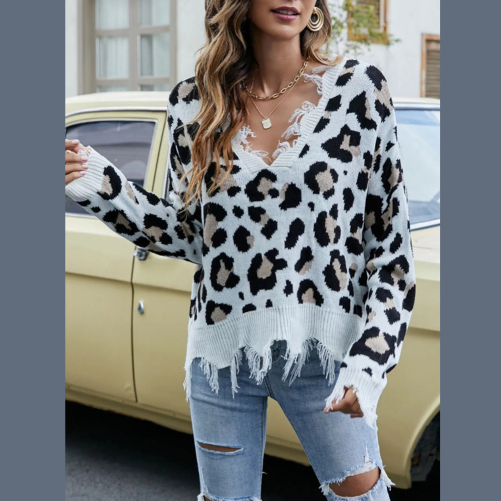Frayed Hem Long Sleeve Sweater