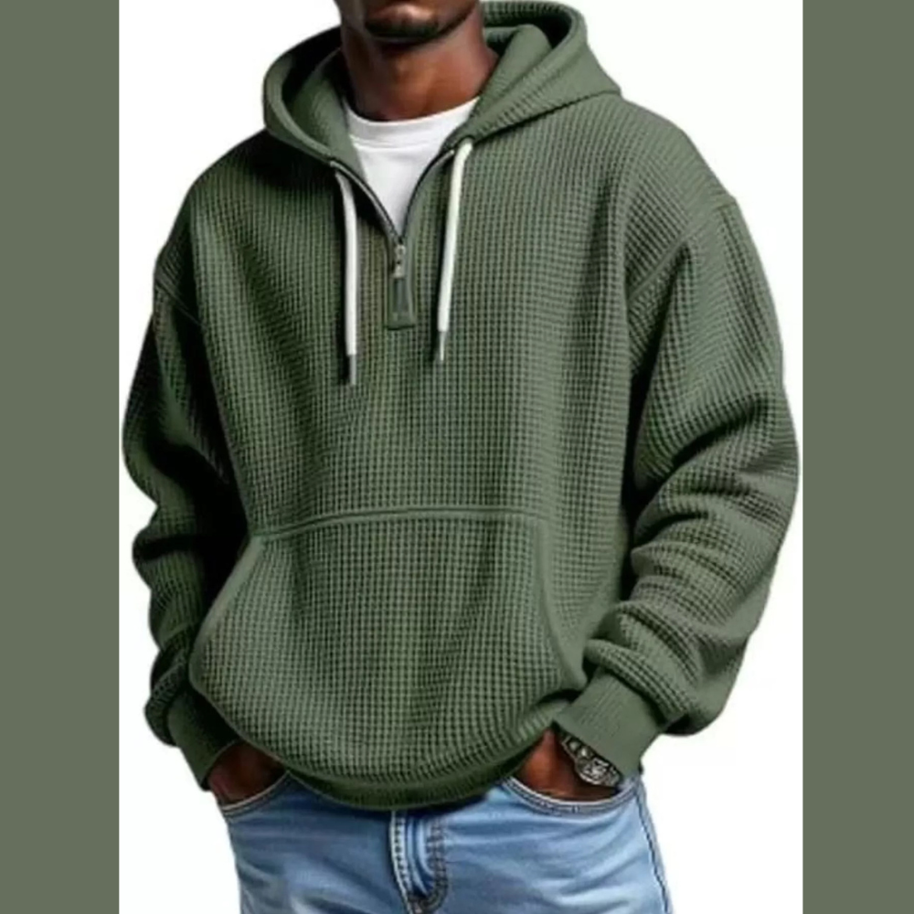 Men's Full Size Textured Waffle Knit Half-Zip Hoodie Plus Size