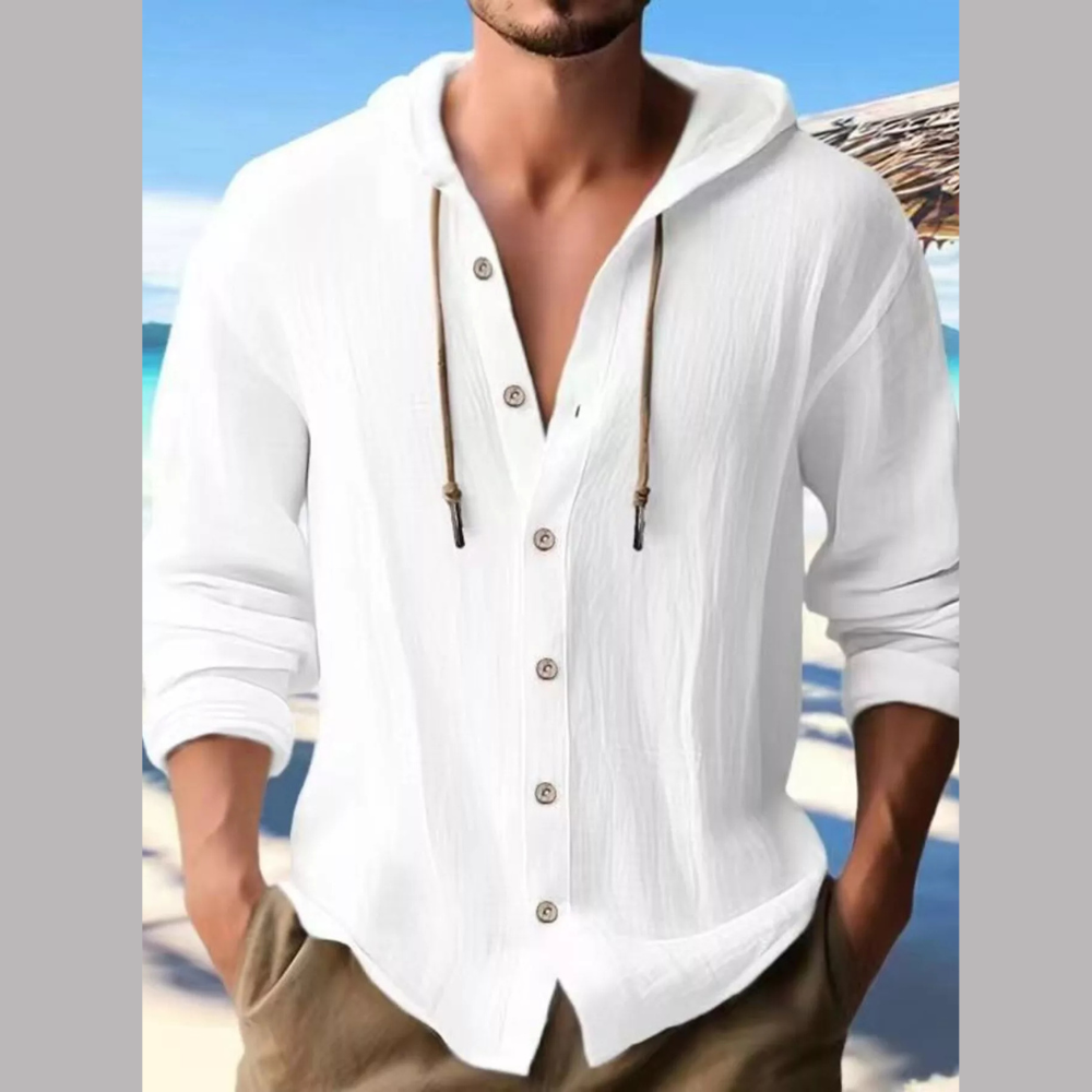 Men's Full Size Casual Button-Down Hooded Top Plus Size