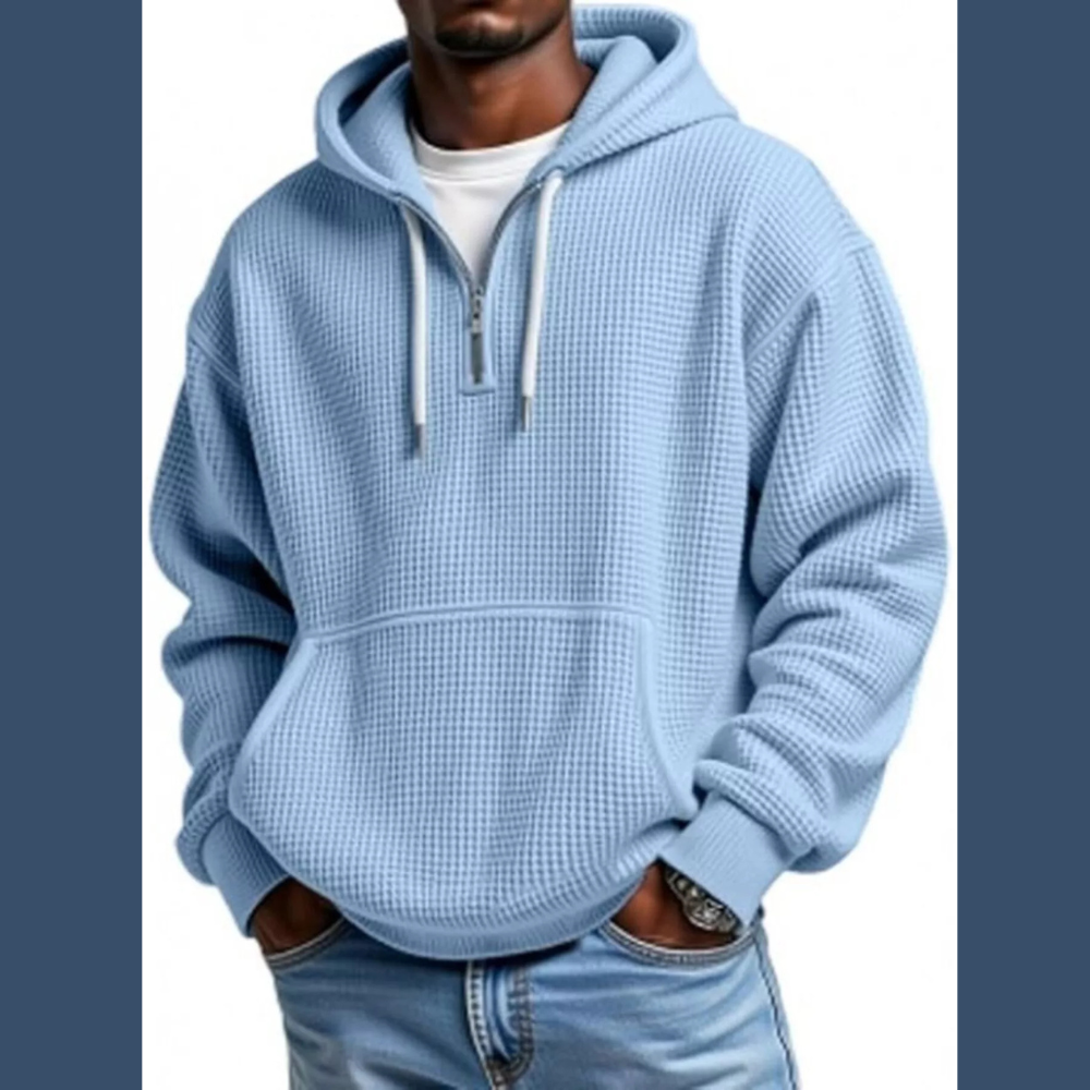 Men's Full Size Waffle Knit Quarter Zip Hoodie Plus Size