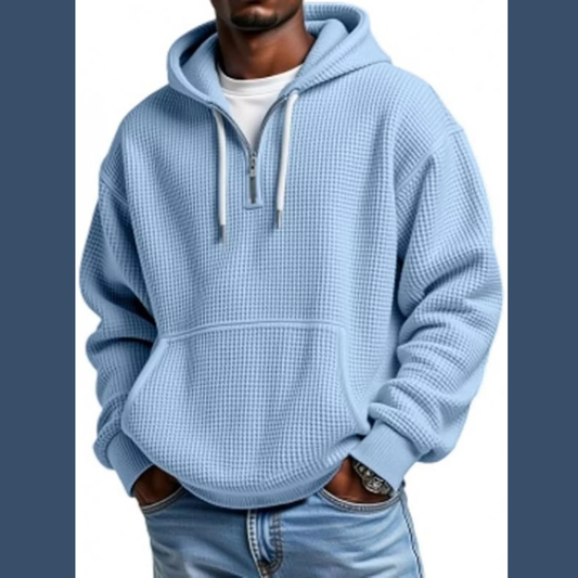 Men's Full Size Waffle Knit Quarter Zip Hoodie Plus Size