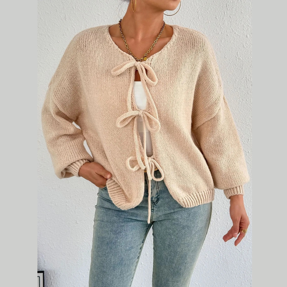 Cozy Bow-Tie Front Knit Cardigan