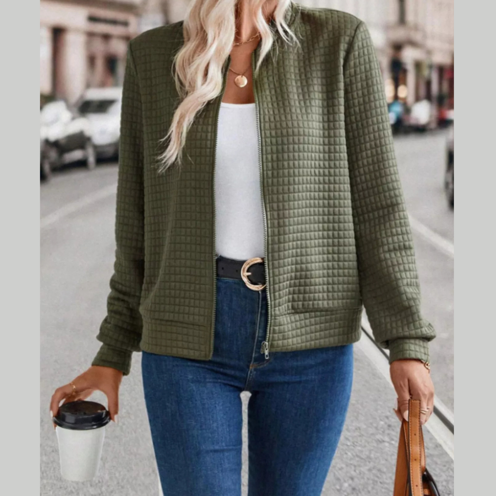 Textured Long Sleeve Zip-Front Jacket