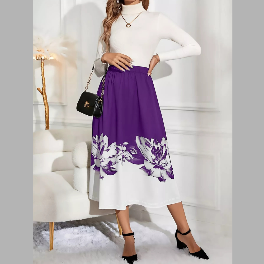 Floral Print A-Line Midi Skirt