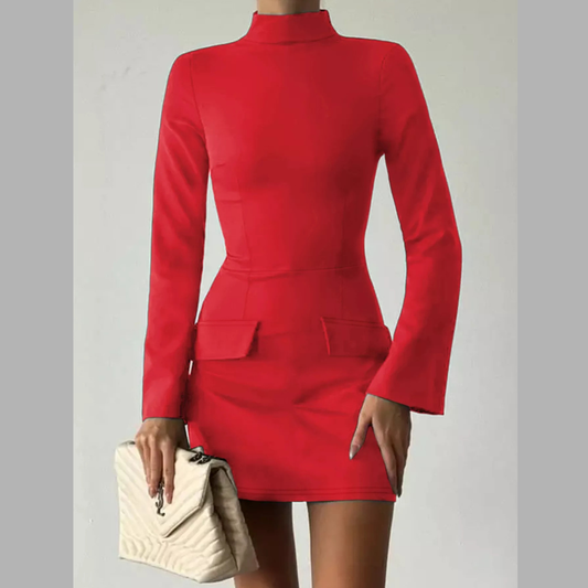 Mock Neck Long Sleeve Bodycon Dress