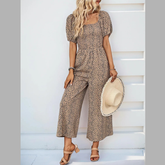Printed Square Neck Puff Sleeve Jumpsuit
