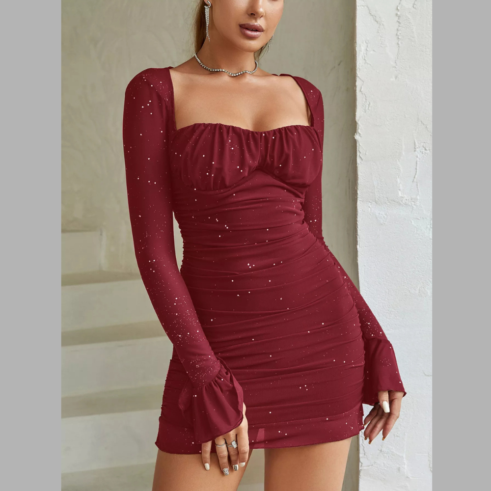 Ruched Glitter Bodycon Mini Dress