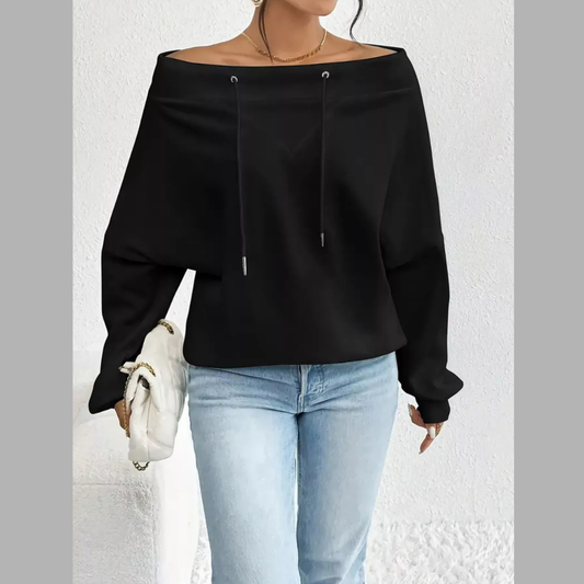 Full Size Off-Shoulder Drawstring Long Sleeve Top Plus Size