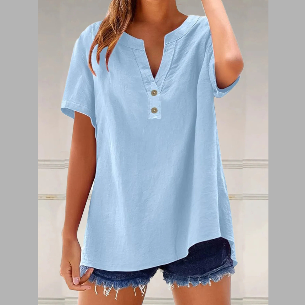 Full Size Notched Short Sleeve Blouse Plus Size