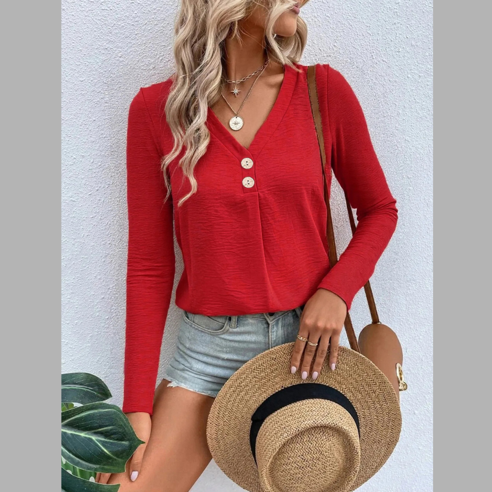 Full Size V-Neck Long Sleeve T-Shirt Plus Size