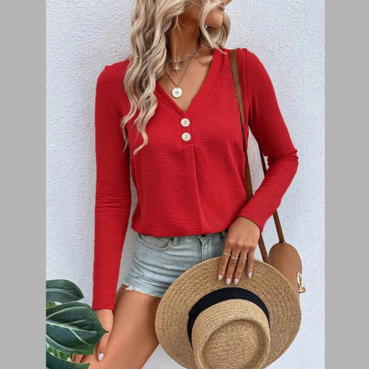 Full Size V-Neck Long Sleeve T-Shirt Plus Size