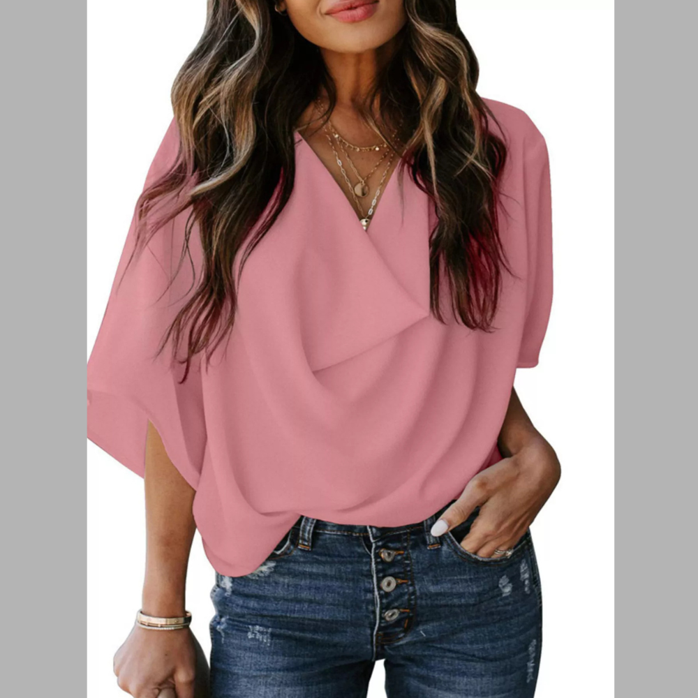 Full Size Half Sleeve Flowy Blouse Plus Size