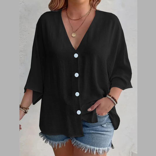Full Size V-Neck Button Down Shirt Plus Size