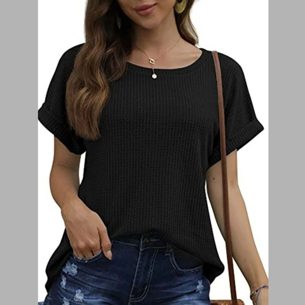 Full Size Waffle Knit Relaxed Fit T-Shirt Plus Size