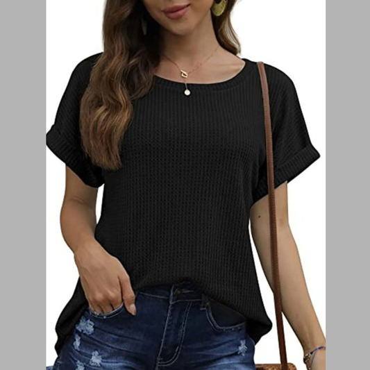 Full Size Waffle Knit Relaxed Fit T-Shirt Plus Size