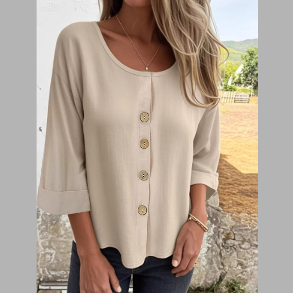 Full Size Button-Front 3/4 Sleeve Casual Blouse Plus Size