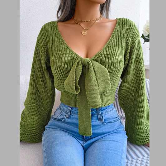 Tie-Front Cropped Sweater