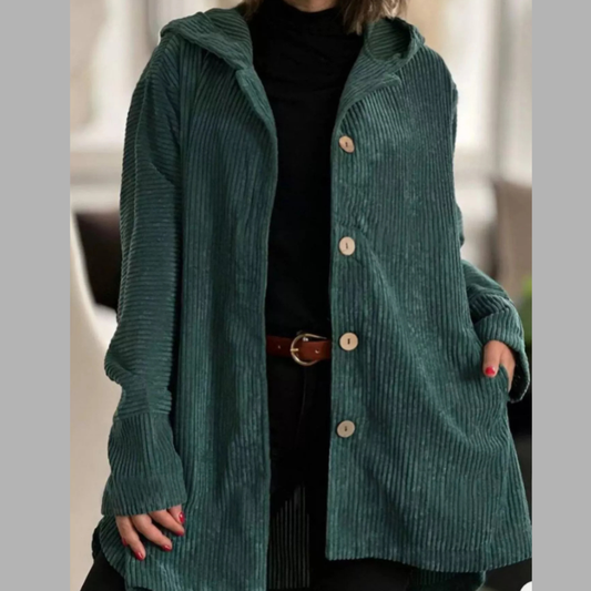 Full Size Corduroy Button Up Hooded Jacket Plus Size