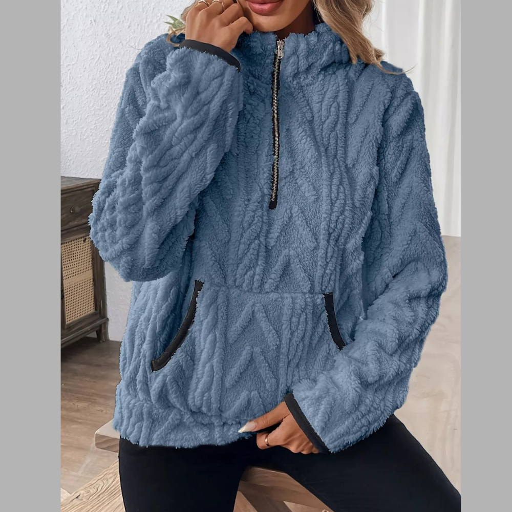 Full Size Half Zip Kangaroo Pocket Sweatshirt Plus Size