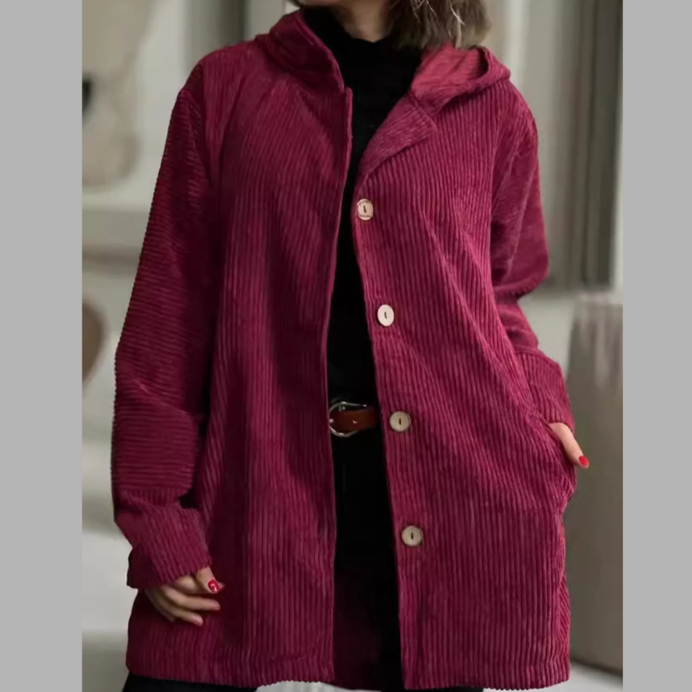 Full Size Corduroy Hooded Relaxed Fit Jacket Plus Size