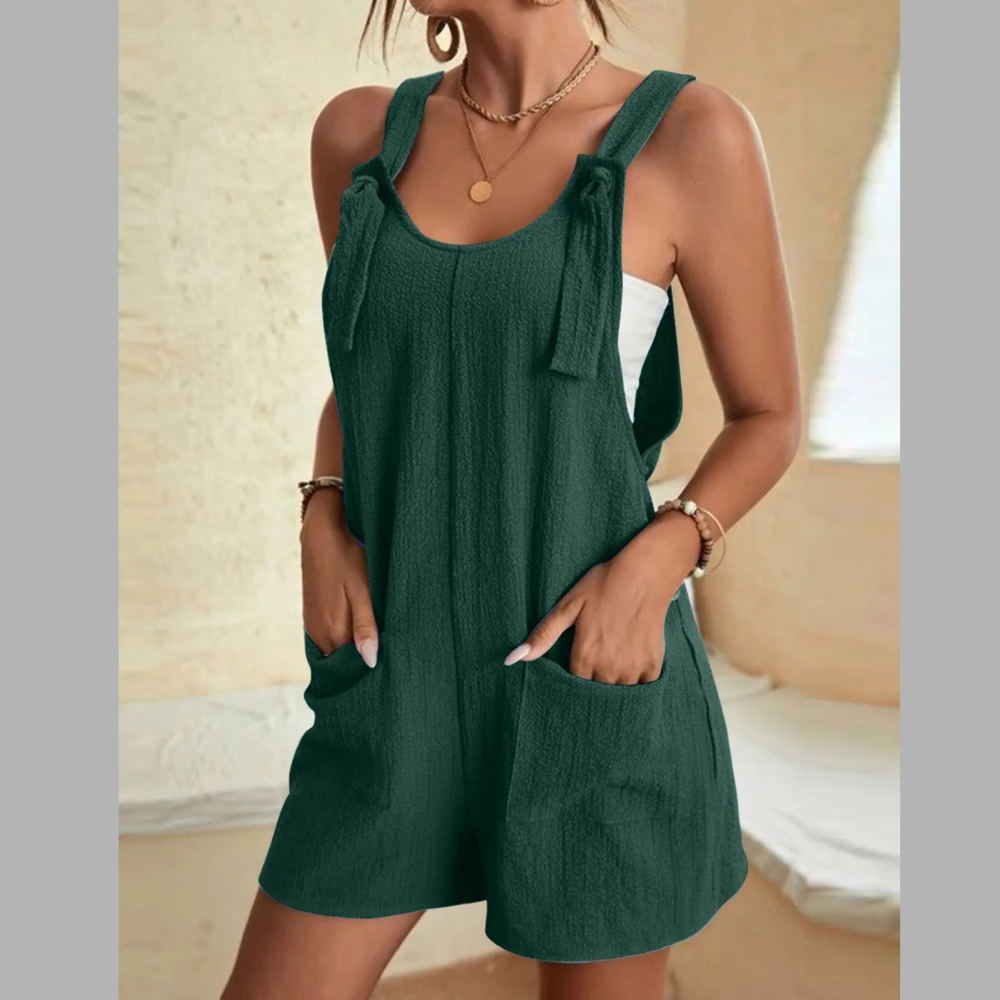 Full Size Knot Strap Romper with Pockets Plus Size