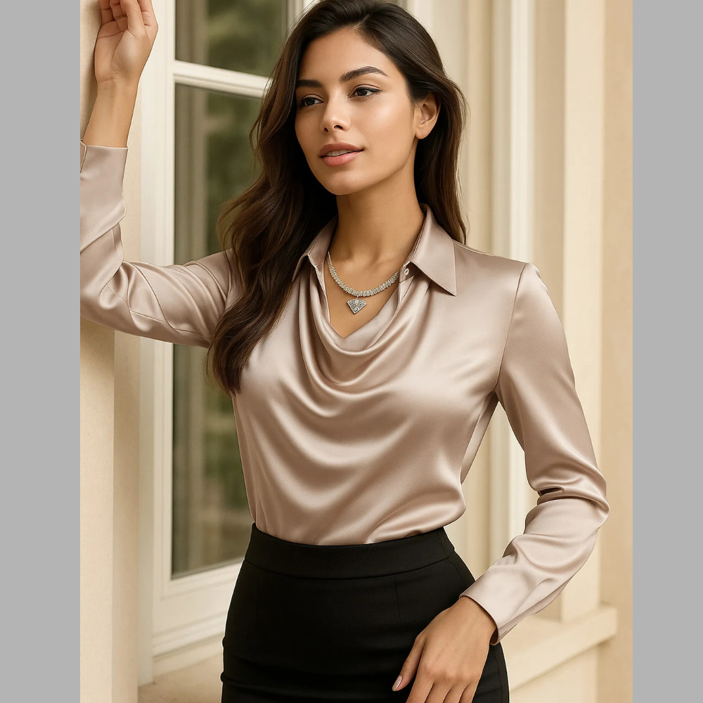 Full Size Long Sleeve Blouse with Collar Plus Size