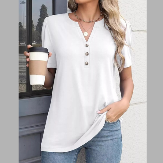 Full Size Notch Trim Short Sleeve Top Plus Size