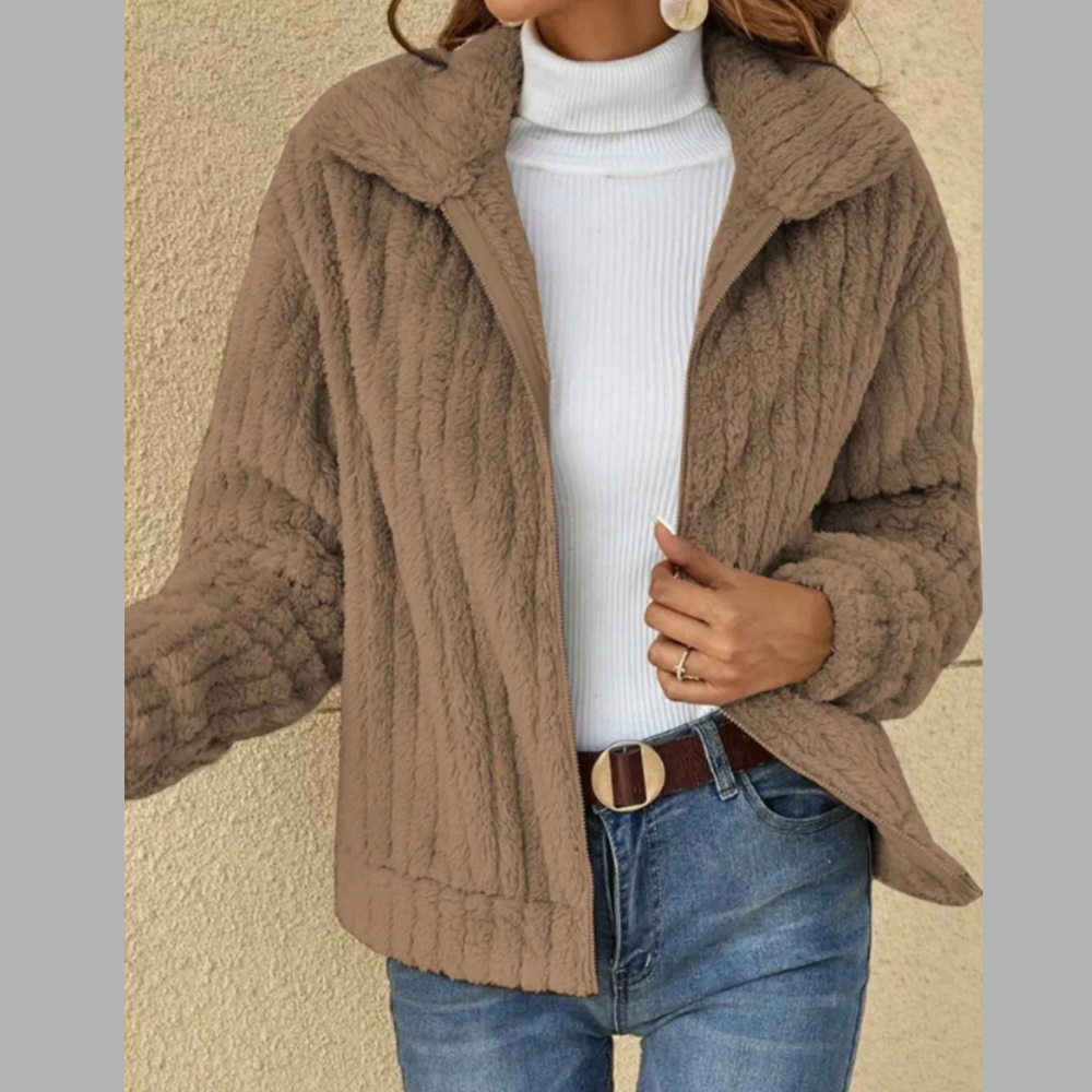 Full Size Zip-Up Long Sleeve Texture Jacket Plus Size