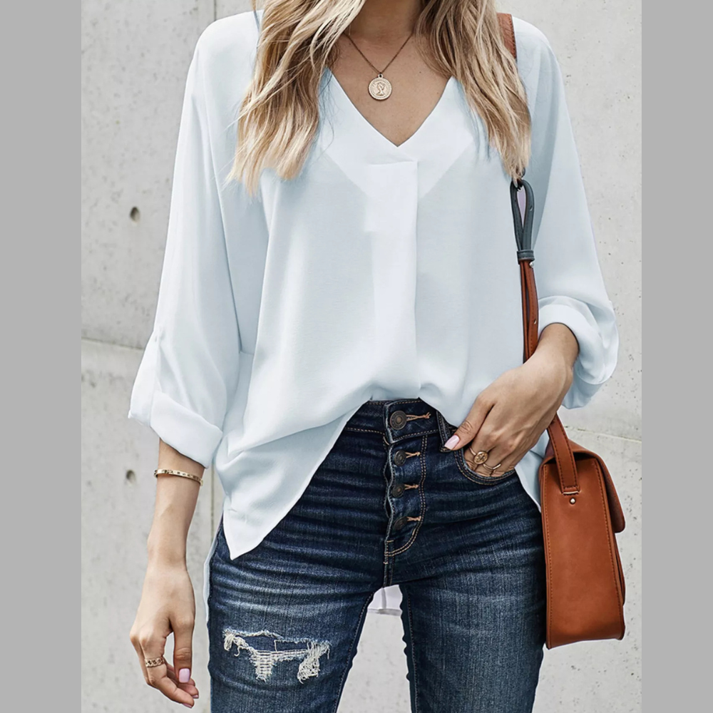 Elegant V-Neck Long Sleeve Blouse