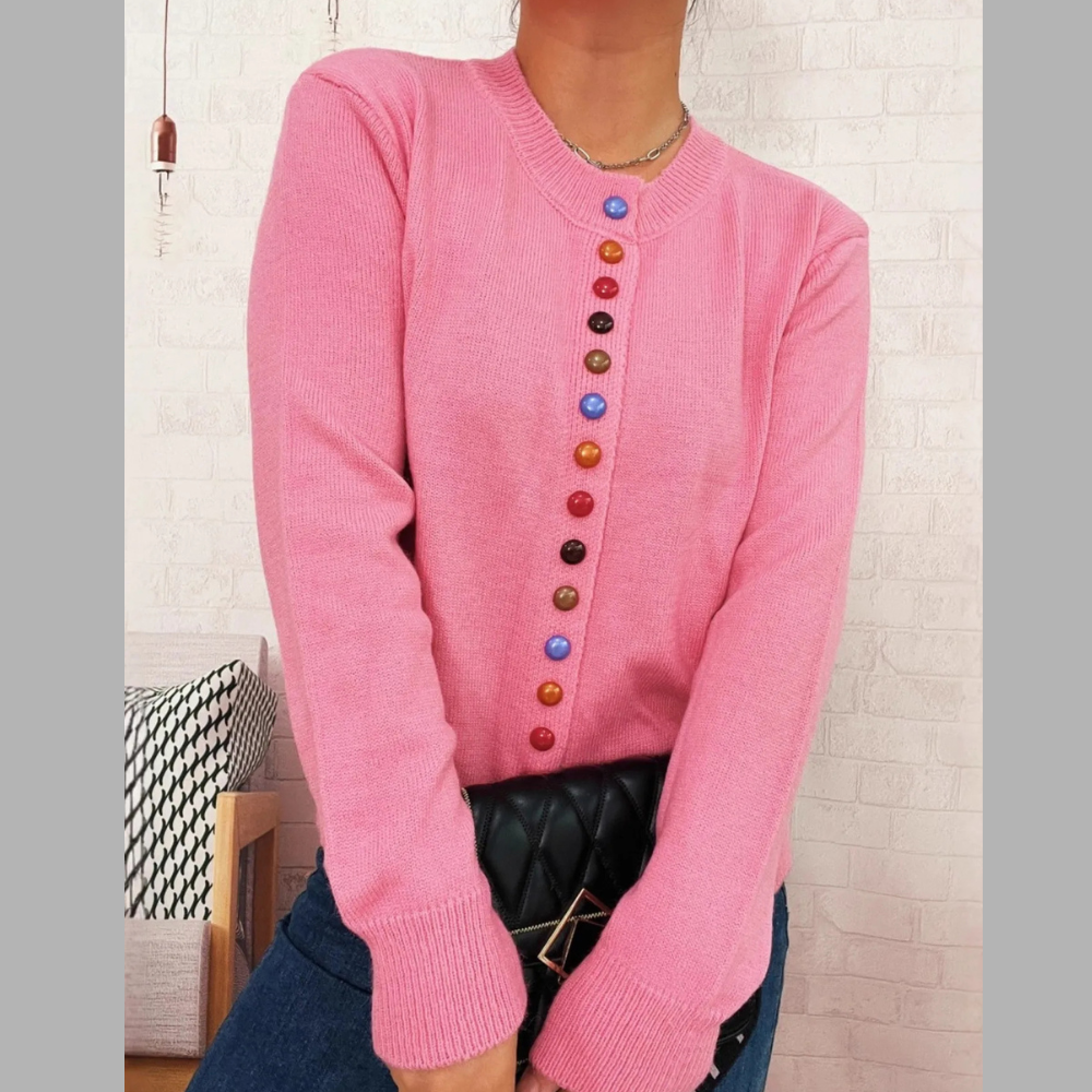 Button-Front Cardigan with Colorful Detail Buttons