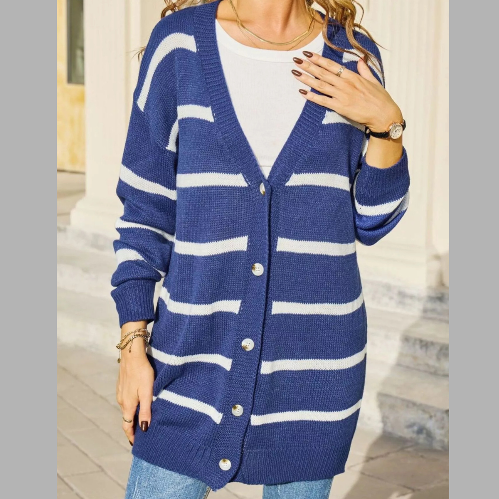 Striped Button-Down Knit Cardigan
