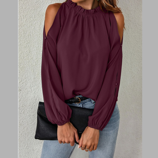 Cold Shoulder Frill Neck Blouse
