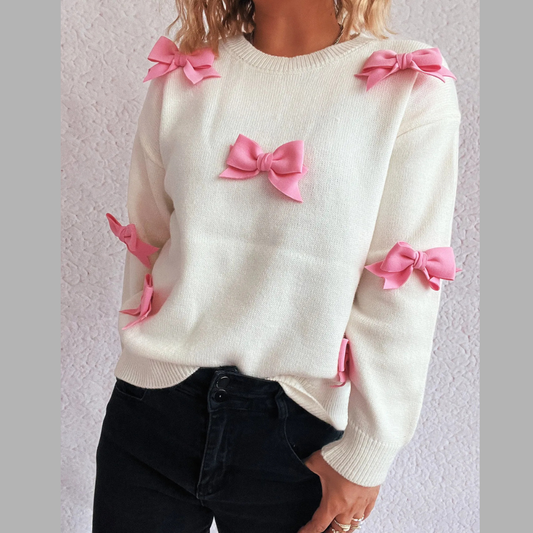 Classic Bow Round Neck Long Sleeve Sweater