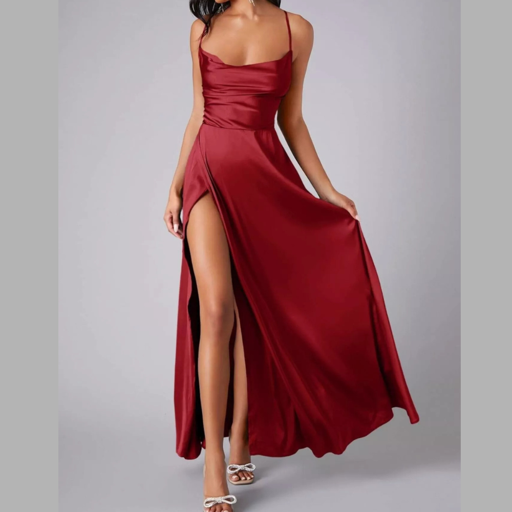 Lace Up Back Split Maxi Dress