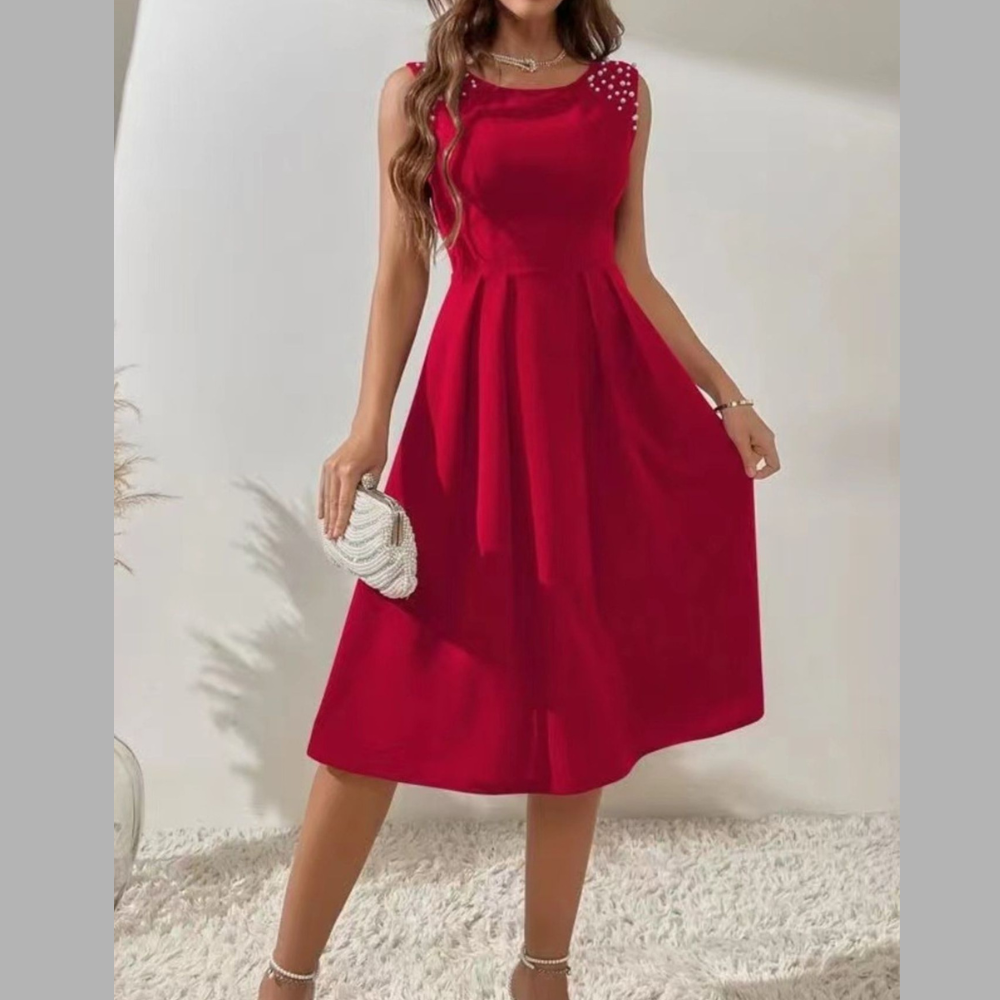 Pearl Detail Sleeveless Midi Dress