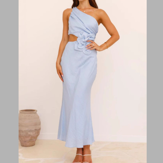 One-Shoulder Floral Cutout Dress