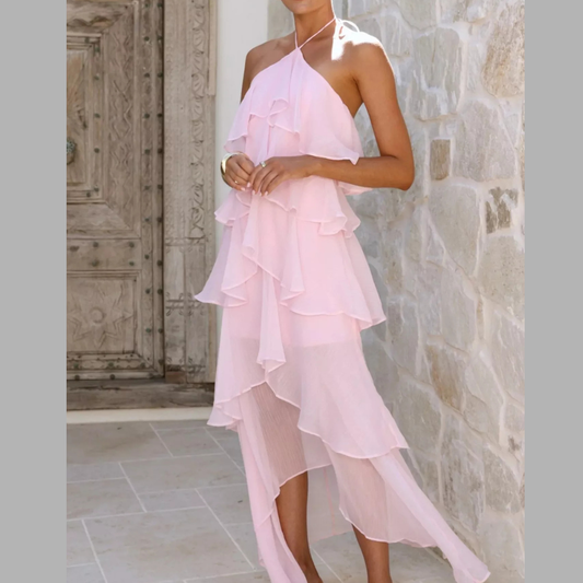 Layered Ruffled Halter Neck Dress