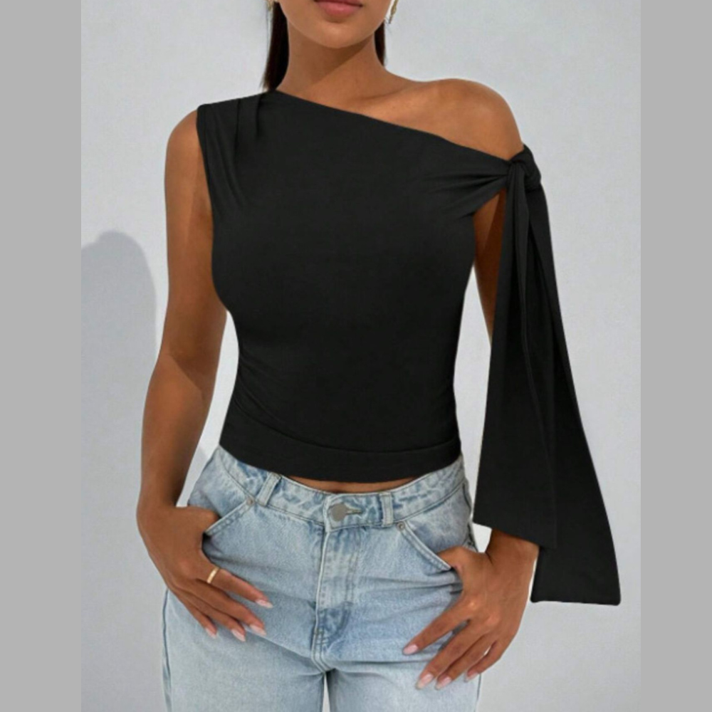 One-Shoulder Tie Detail Top